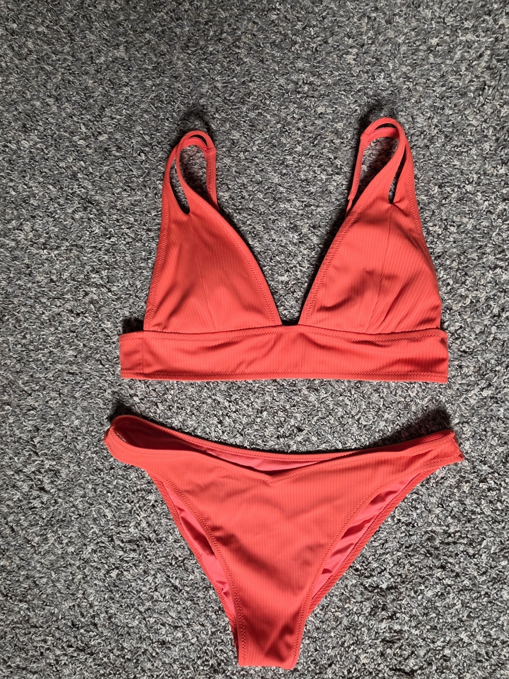 Shade & Shore Orange Red Ribbed V-Neck Bikini